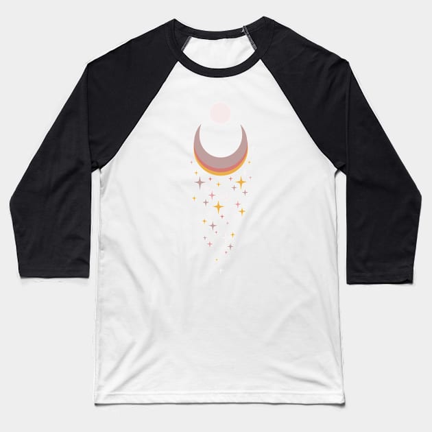 Celestial Moon and Stars Baseball T-Shirt by glintintheeye